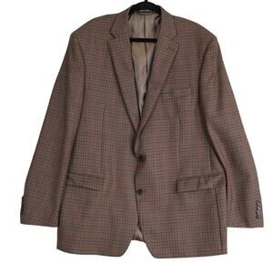 Lauren Ralph Lauren Mens‎ Vintage Wool Blazer Jacket Size 46L Brown Plaid Preppy